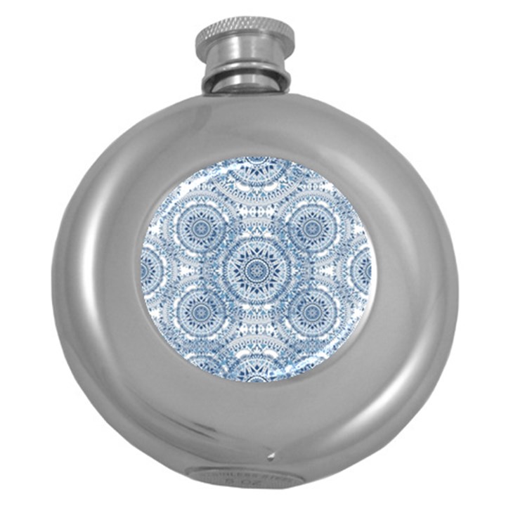 Boho Pattern Style Graphic Vector Round Hip Flask (5 oz)