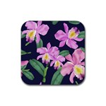 Vector Hand Drawn Orchid Flower Pattern Rubber Coaster (Square)  Front