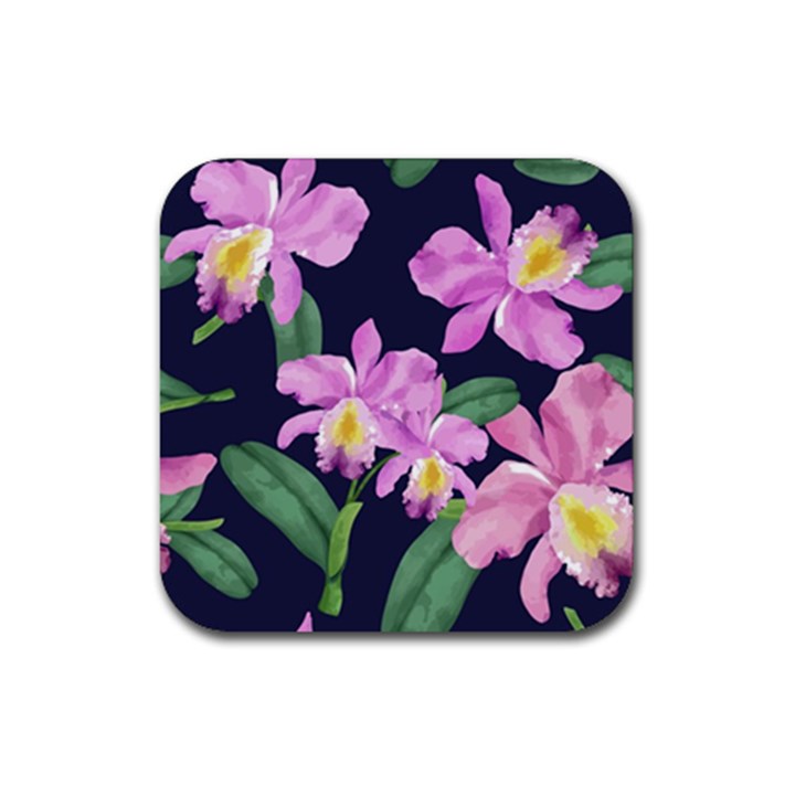 Vector Hand Drawn Orchid Flower Pattern Rubber Coaster (Square) 