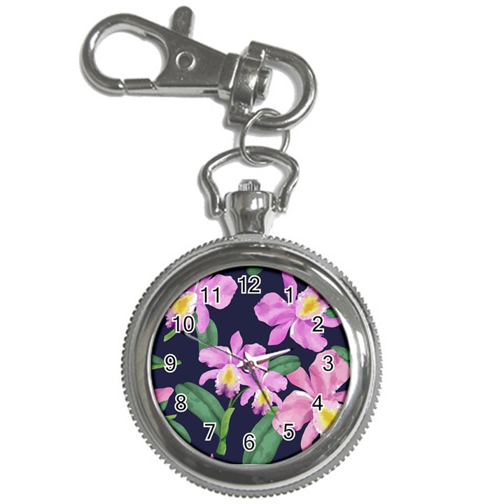 Vector Hand Drawn Orchid Flower Pattern Key Chain Watches