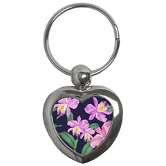 Vector Hand Drawn Orchid Flower Pattern Key Chain (heart) by Sobalvarro