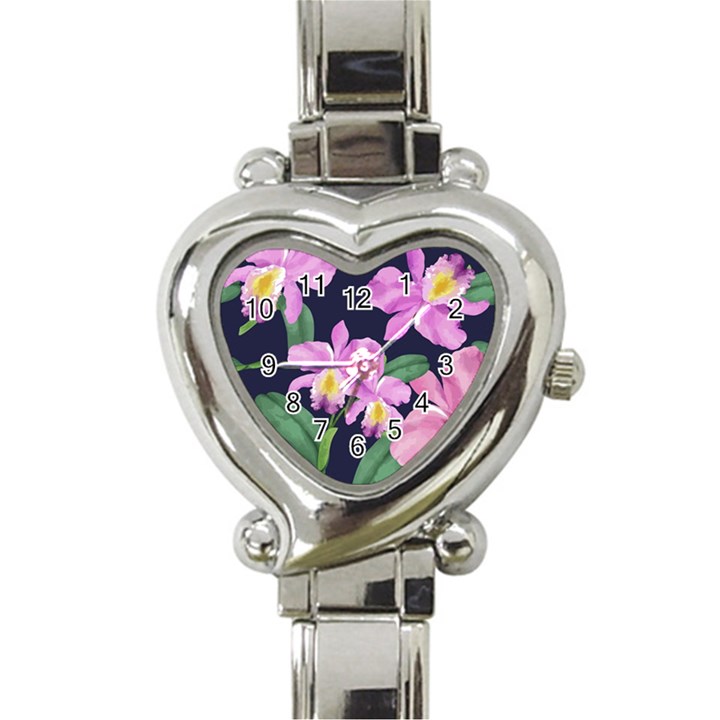 Vector Hand Drawn Orchid Flower Pattern Heart Italian Charm Watch