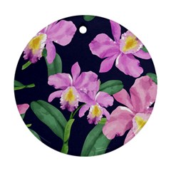 Vector Hand Drawn Orchid Flower Pattern Round Ornament (two Sides) by Sobalvarro