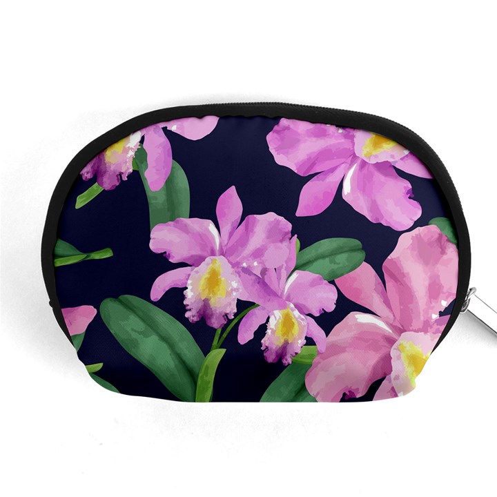 Vector Hand Drawn Orchid Flower Pattern Accessory Pouch (Medium)