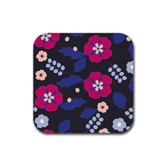 Vector Seamless Flower And Leaves Pattern Rubber Coaster (square)  by Sobalvarro