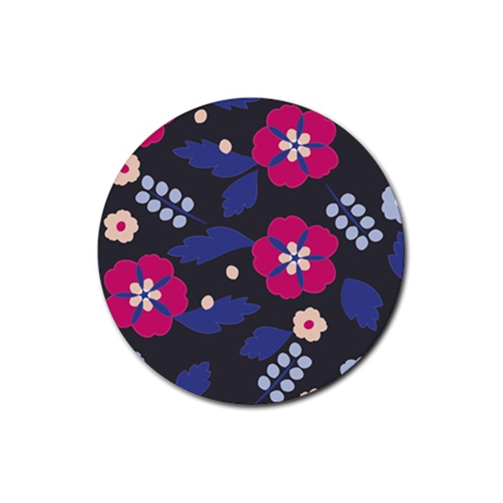 Vector Seamless Flower And Leaves Pattern Rubber Round Coaster (4 pack) 