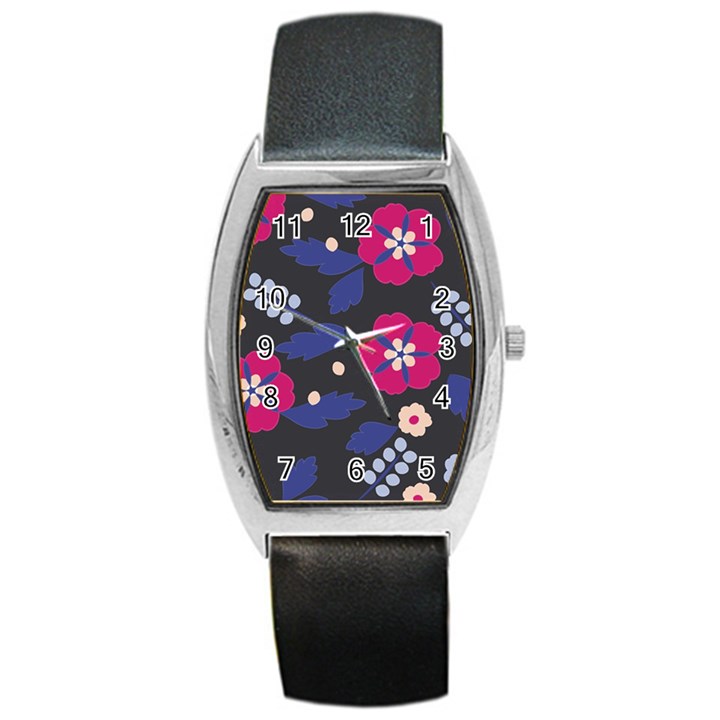 Vector Seamless Flower And Leaves Pattern Barrel Style Metal Watch