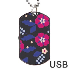 Vector Seamless Flower And Leaves Pattern Dog Tag Usb Flash (one Side) by Sobalvarro