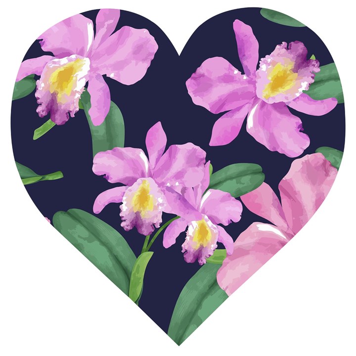 Vector Hand Drawn Orchid Flower Pattern Wooden Puzzle Heart