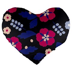 Vector Seamless Flower And Leaves Pattern Large 19  Premium Flano Heart Shape Cushions by Sobalvarro