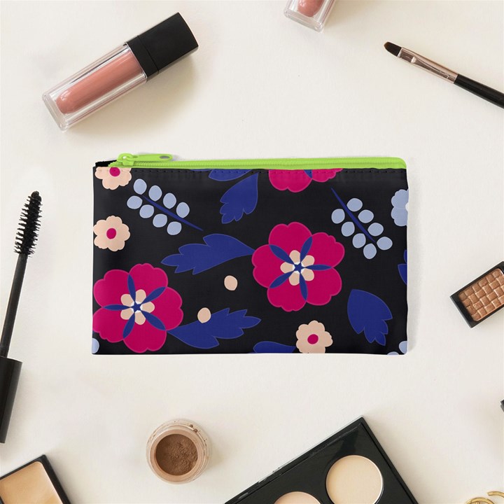 Vector Seamless Flower And Leaves Pattern Cosmetic Bag (XS)