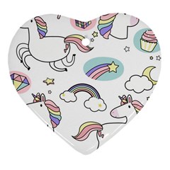 Cute Unicorns With Magical Elements Vector Ornament (heart) by Sobalvarro