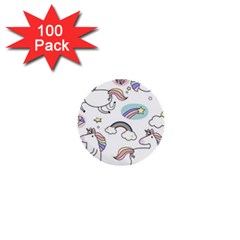 Cute Unicorns With Magical Elements Vector 1  Mini Buttons (100 Pack)  by Sobalvarro