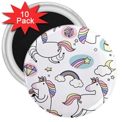 Cute Unicorns With Magical Elements Vector 3  Magnets (10 Pack)  by Sobalvarro