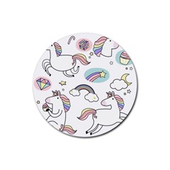 Cute Unicorns With Magical Elements Vector Rubber Round Coaster (4 Pack)  by Sobalvarro