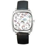 Cute Unicorns With Magical Elements Vector Square Metal Watch Front