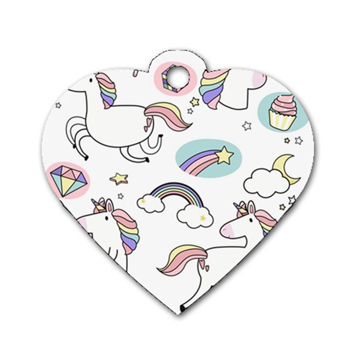 Cute Unicorns With Magical Elements Vector Dog Tag Heart (Two Sides)