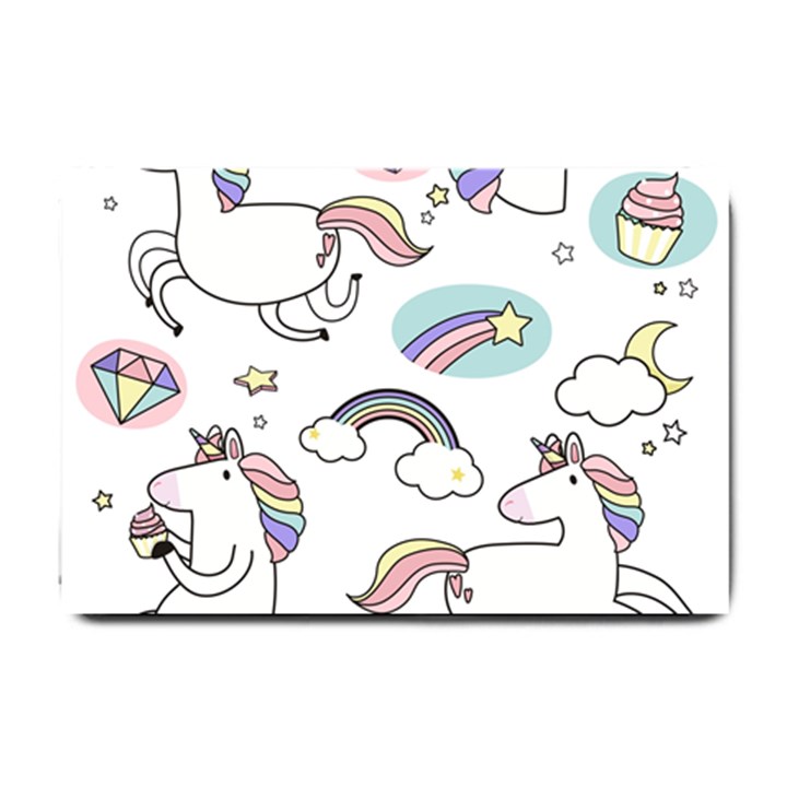 Cute Unicorns With Magical Elements Vector Small Doormat 