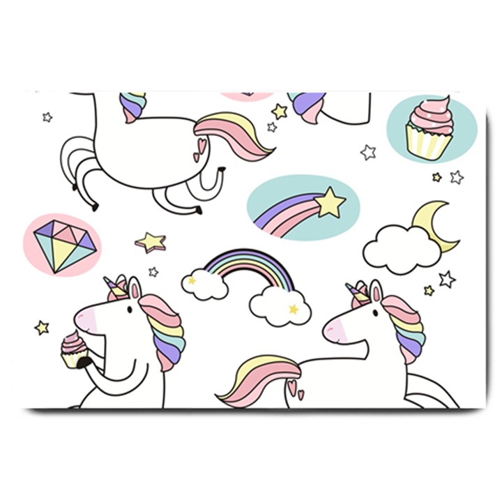 Cute Unicorns With Magical Elements Vector Large Doormat 