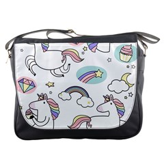 Cute Unicorns With Magical Elements Vector Messenger Bag by Sobalvarro