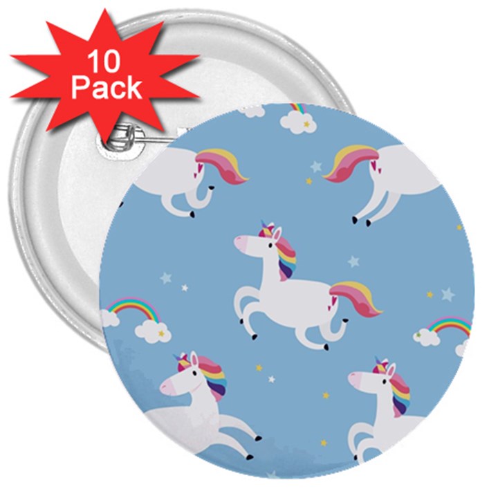 Unicorn Seamless Pattern Background Vector (2) 3  Buttons (10 pack) 