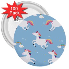 Unicorn Seamless Pattern Background Vector (2) 3  Buttons (100 Pack)  by Sobalvarro