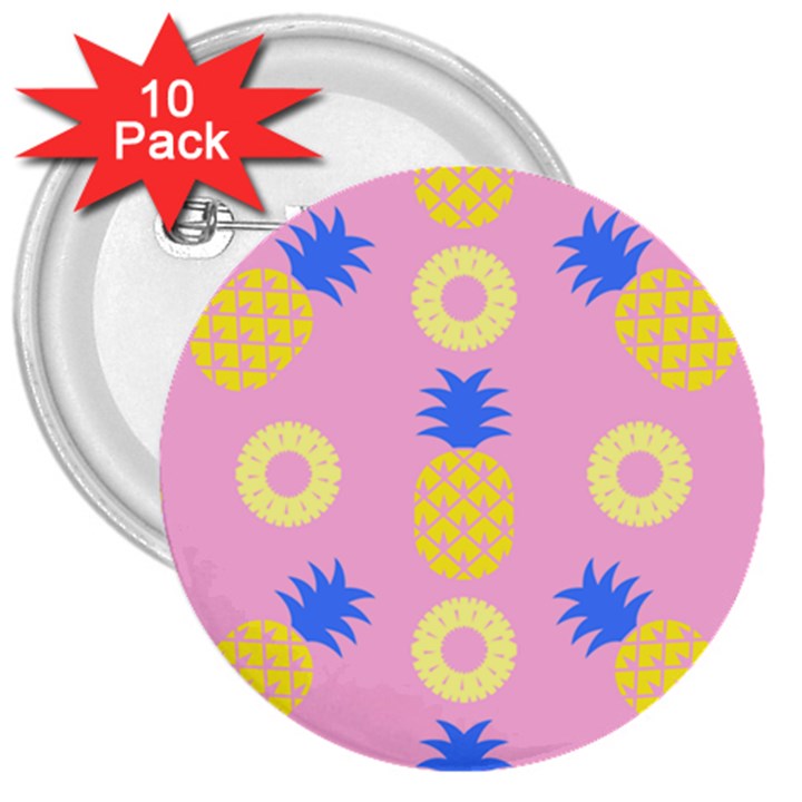 Pop Art Pineapple Seamless Pattern Vector 3  Buttons (10 pack) 