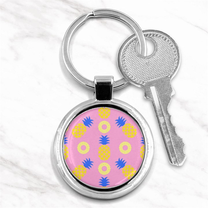 Pop Art Pineapple Seamless Pattern Vector Key Chain (Round)