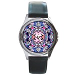 Marble Texture Print Fashion Style Patternbank Vasare Nar Abstract Trend Style Geometric Round Metal Watch Front