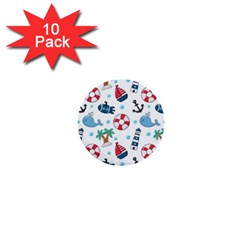 Seamless Pattern Nautical Icons Cartoon Style 1  Mini Buttons (10 Pack)  by Vaneshart