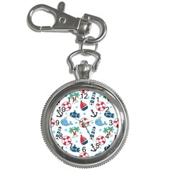 Seamless Pattern Nautical Icons Cartoon Style Key Chain Watches by Vaneshart