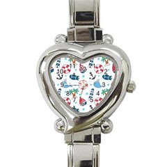 Seamless Pattern Nautical Icons Cartoon Style Heart Italian Charm Watch by Vaneshart