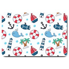 Seamless Pattern Nautical Icons Cartoon Style Large Doormat 