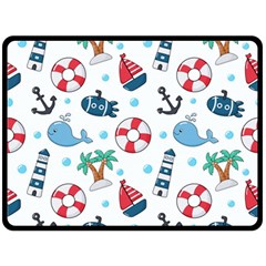 Seamless Pattern Nautical Icons Cartoon Style Fleece Blanket (large)  by Vaneshart