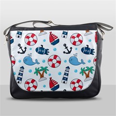 Seamless Pattern Nautical Icons Cartoon Style Messenger Bag by Vaneshart