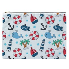 Seamless Pattern Nautical Icons Cartoon Style Cosmetic Bag (xxl) by Vaneshart