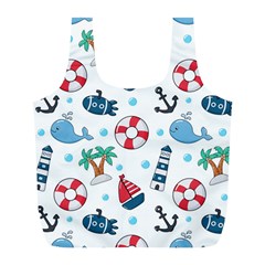 Seamless Pattern Nautical Icons Cartoon Style Full Print Recycle Bag (l) by Vaneshart