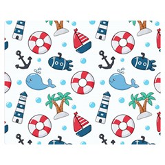 Seamless Pattern Nautical Icons Cartoon Style Double Sided Flano Blanket (medium)  by Vaneshart