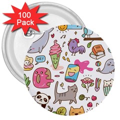 Set Kawaii Doodles 3  Buttons (100 Pack)  by Vaneshart