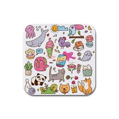 Set Kawaii Doodles Rubber Square Coaster (4 Pack)  by Vaneshart