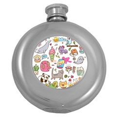 Set Kawaii Doodles Round Hip Flask (5 Oz) by Vaneshart