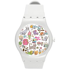 Set Kawaii Doodles Round Plastic Sport Watch (m) by Vaneshart