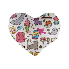 Set Kawaii Doodles Standard 16  Premium Flano Heart Shape Cushions by Vaneshart