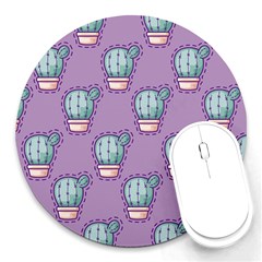 Seamless Pattern Patches Cactus Pots Plants Round Mousepads by Vaneshart