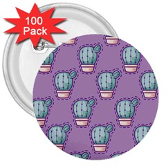 Seamless Pattern Patches Cactus Pots Plants 3  Buttons (100 Pack)  by Vaneshart