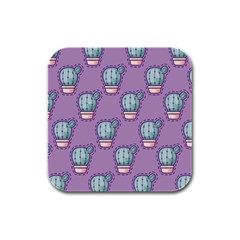 Seamless Pattern Patches Cactus Pots Plants Rubber Square Coaster (4 Pack)  by Vaneshart