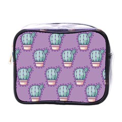 Seamless Pattern Patches Cactus Pots Plants Mini Toiletries Bag (one Side) by Vaneshart