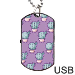 Seamless Pattern Patches Cactus Pots Plants Dog Tag Usb Flash (one Side) by Vaneshart