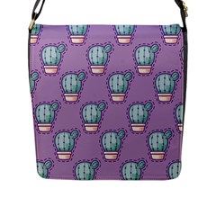 Seamless Pattern Patches Cactus Pots Plants Flap Closure Messenger Bag (l) by Vaneshart