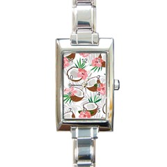 Seamless Pattern Coconut Piece Palm Leaves With Pink Hibiscus Rectangle Italian Charm Watch by Vaneshart